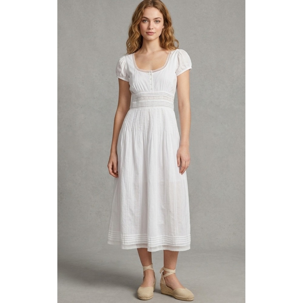 J. Crew Factory White Midi Dress with Smocked Waist